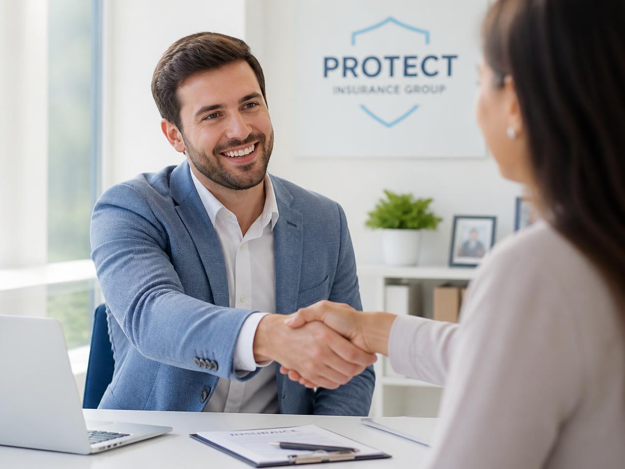 Insurance agent meeting with a client in a bright office